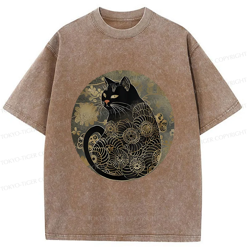 Tokyo-Tiger Vintage Art Cat Washed T-Shirt