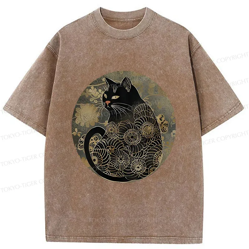 Tokyo-Tiger Vintage Art Cat Washed T-Shirt