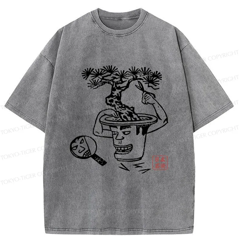 Tokyo-Tiger Potted Plant Funny Washed T-Shirt