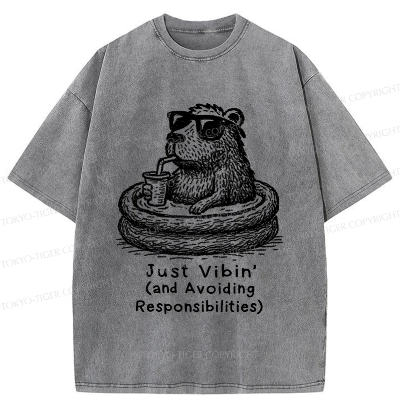 Tokyo-Tiger Capybara On A Bathing Vacation Washed T-Shirt