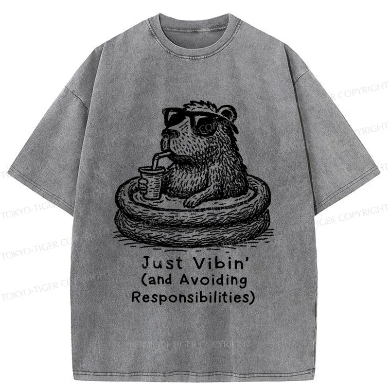 Tokyo-Tiger Capybara On A Bathing Vacation Washed T-Shirt