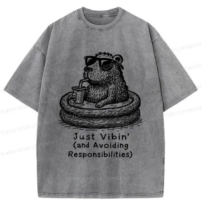 Tokyo-Tiger Capybara On A Bathing Vacation Washed T-Shirt