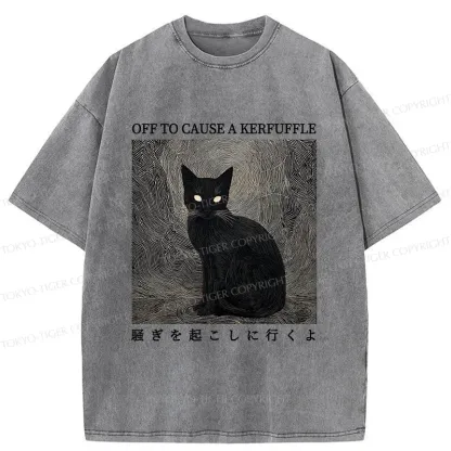 Tokyo-Tiger Cat Lurking In The Dark Washed T-Shirt