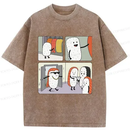 Tokyo-Tiger Sushi At The Party Washed T-Shirt