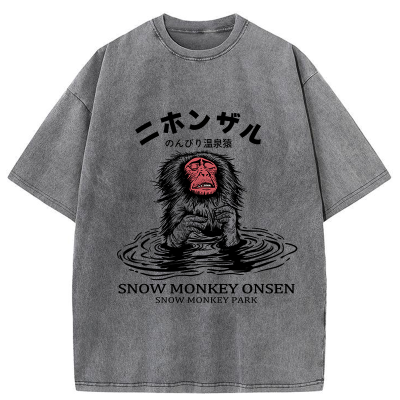 Tokyo-Tiger Relaxed Hot Spring Monkey Washed T-Shirt
