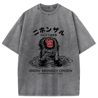 Tokyo-Tiger Relaxed Hot Spring Monkey Washed T-Shirt