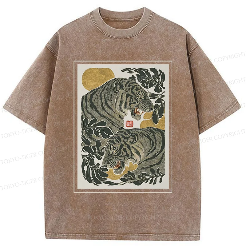 Tokyo-Tiger Woodcut Tiger Washed T-Shirt