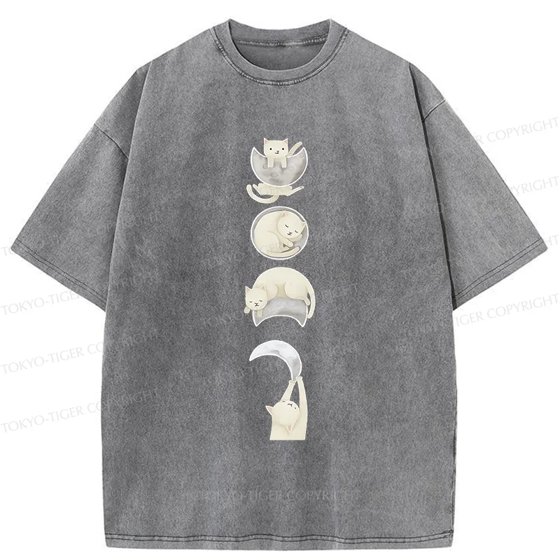 Tokyo-Tiger Cat And Moon Washed T-Shirt
