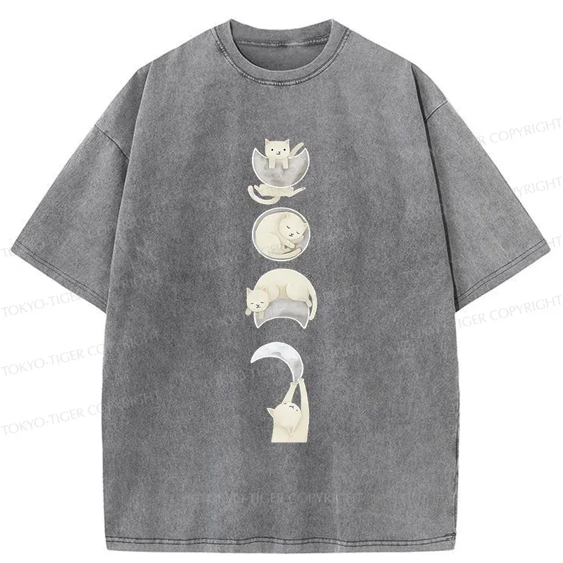 Tokyo-Tiger Cat And Moon Washed T-Shirt