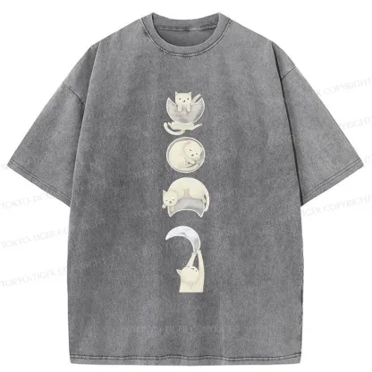 Tokyo-Tiger Cat And Moon Washed T-Shirt