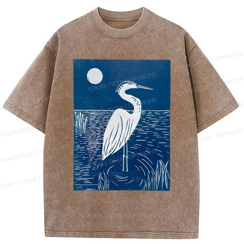 Tokyo-Tiger Woodcut Crested Lbis Washed T-Shirt