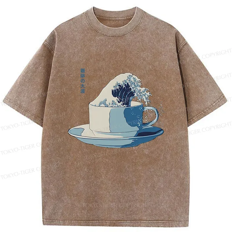 Tokyo-Tiger Retro Teacup Wave Washed T-Shirt