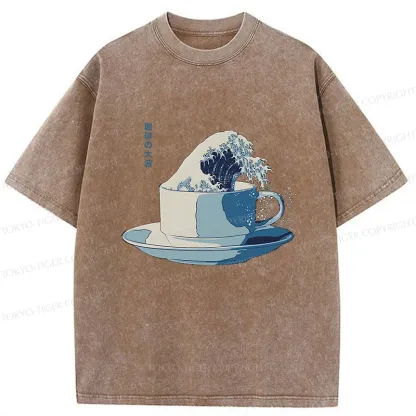 Tokyo-Tiger Retro Teacup Wave Washed T-Shirt