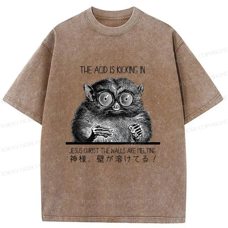 Tokyo-Tiger Tarsier Funny Washed T-Shirt