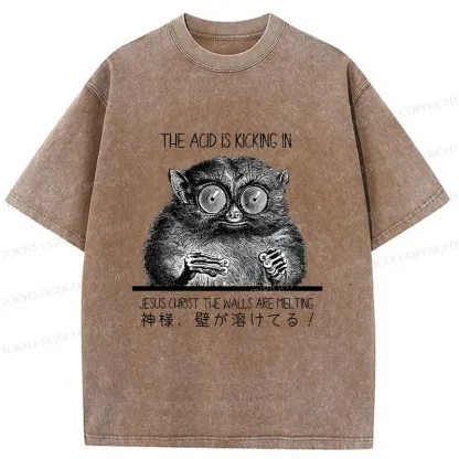 Tokyo-Tiger Tarsier Funny Washed T-Shirt