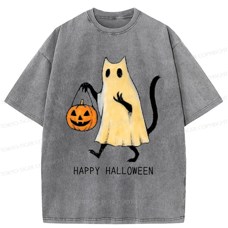 Tokyo-Tiger Halloween Cat Soul Washed T-Shirt