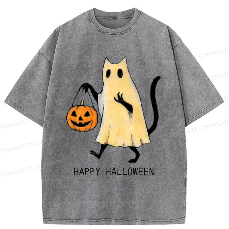 Tokyo-Tiger Halloween Cat Soul Washed T-Shirt