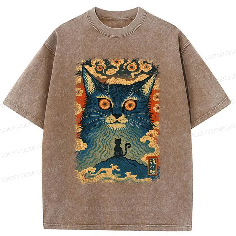 Tokyo-Tiger Eye Of The Soul-cat Washed T-Shirt