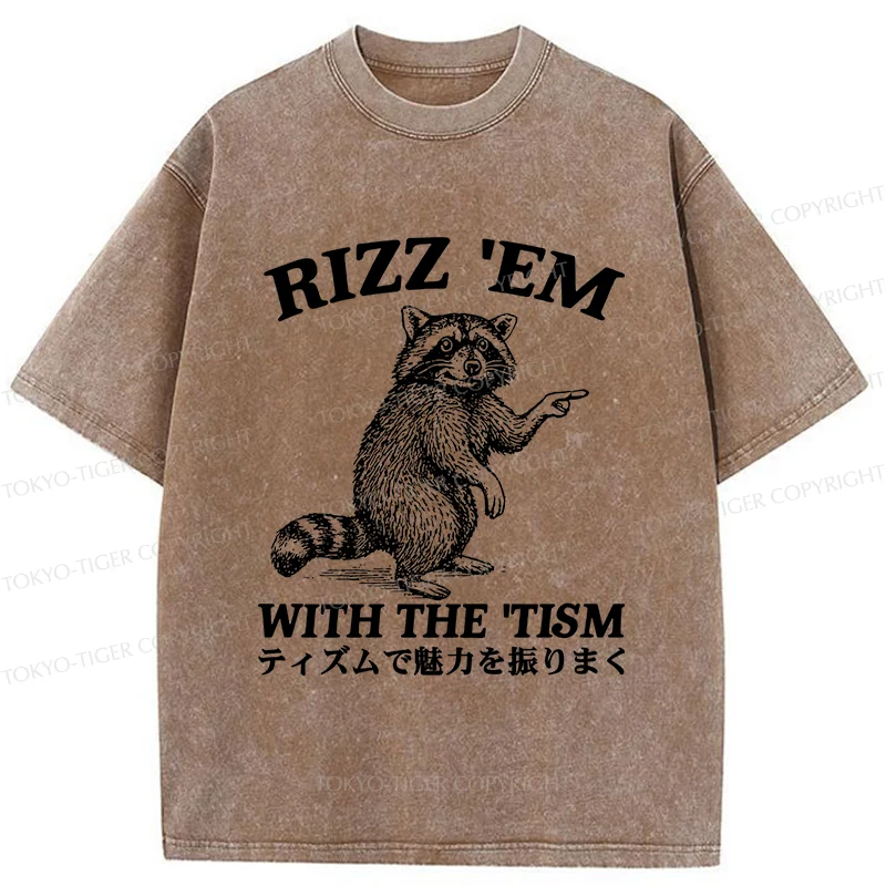 Tokyo-Tiger Funny Raccoon Charm Washed T-Shirt