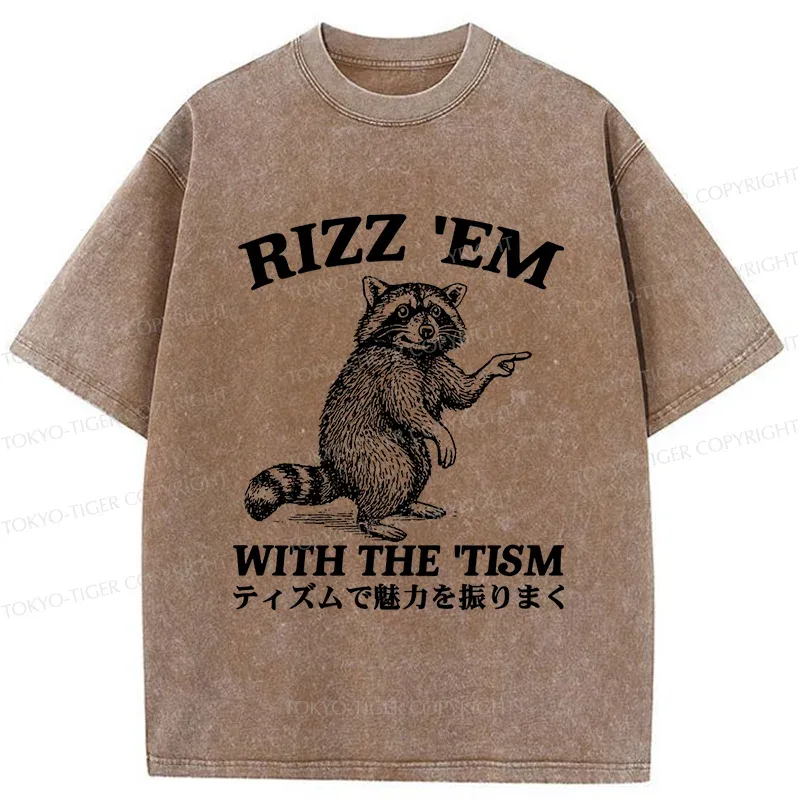 Tokyo-Tiger Funny Raccoon Charm Washed T-Shirt