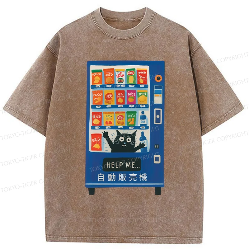 Tokyo-Tiger Cat Trapped In A Vending Machine Washed T-Shirt