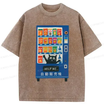 Tokyo-Tiger Cat Trapped In A Vending Machine Washed T-Shirt