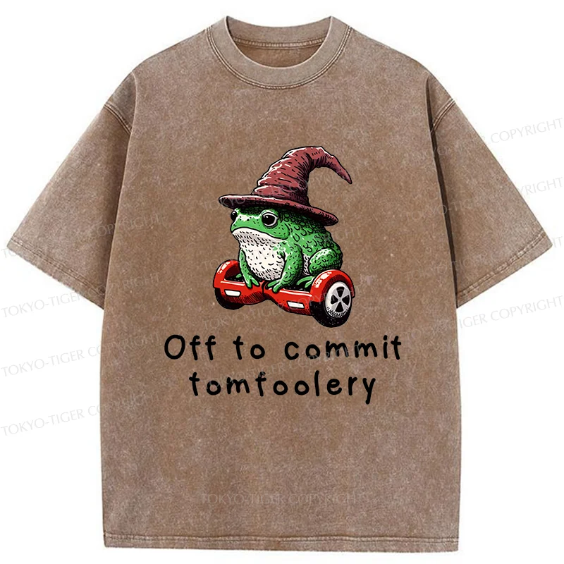 Tokyo-Tiger Japanese Frog Riding A Balance Scooter Washed T-Shirt