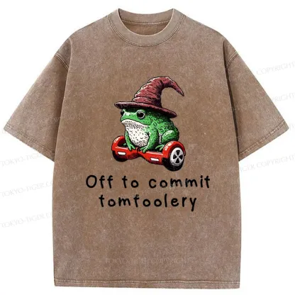 Tokyo-Tiger Japanese Frog Riding A Balance Scooter Washed T-Shirt