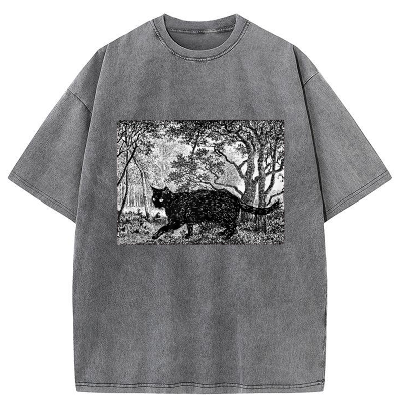 Tokyo-Tiger Cat Walking In The Woods Washed T-Shirt