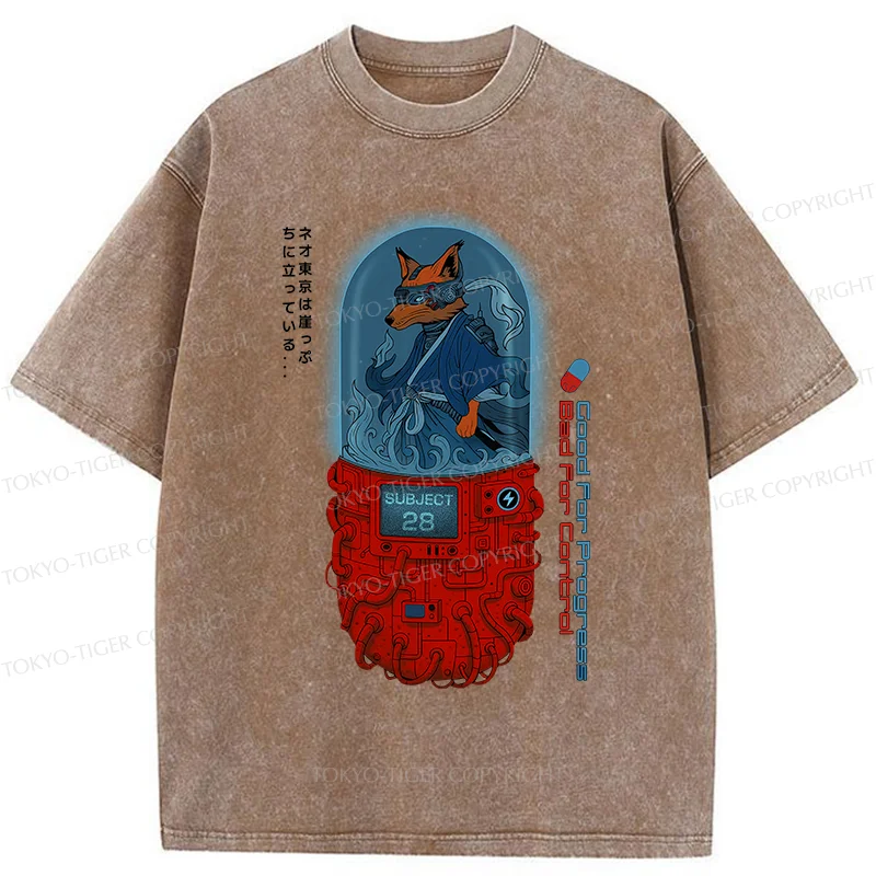 Tokyo-Tiger Fox Samurai Washed T-Shirt