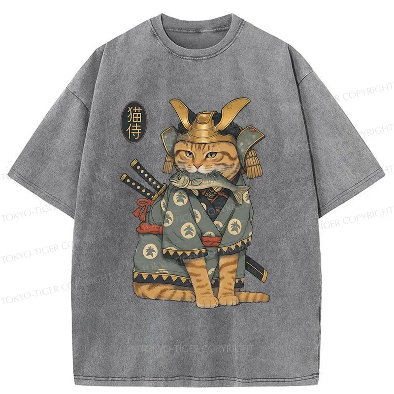 Tokyo-Tiger Cat Japanese General Washed T-Shirt