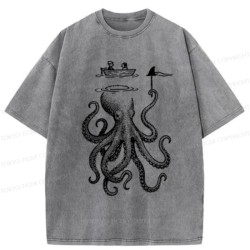 Tokyo-Tiger Octopus Disguised As Shark Washed T-Shirt