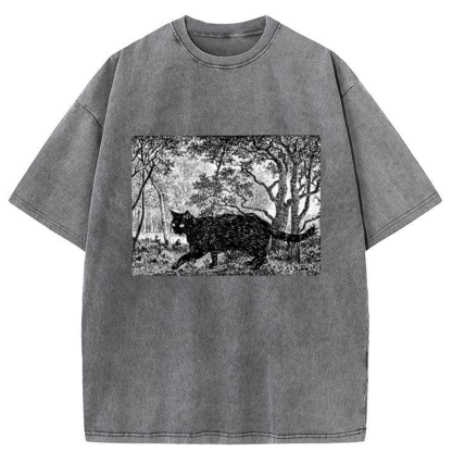 Tokyo-Tiger Cat Walking In The Woods Washed T-Shirt