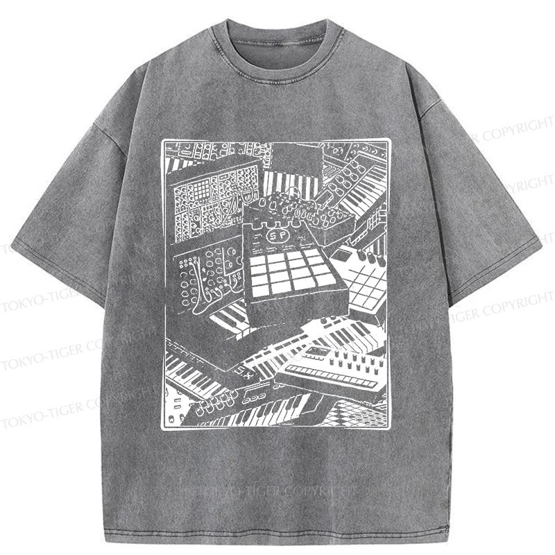 Tokyo-Tiger Retro Synthesizer Washed T-Shirt