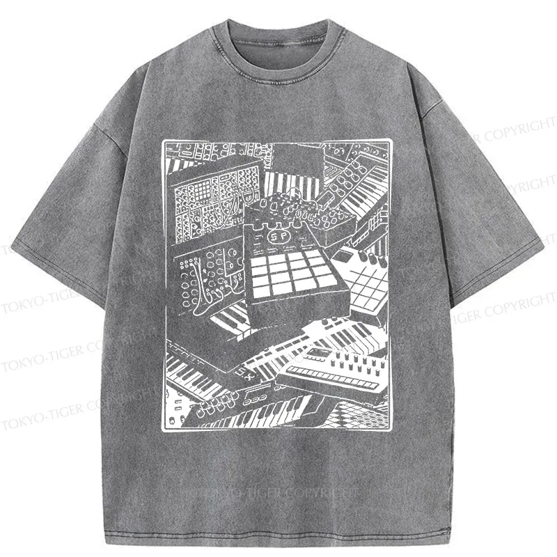 Tokyo-Tiger Retro Synthesizer Washed T-Shirt