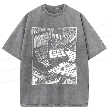Tokyo-Tiger Retro Synthesizer Washed T-Shirt