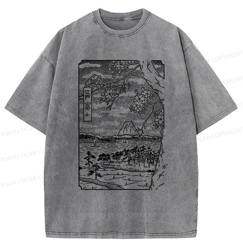 Tokyo-Tiger Retro Sakura Tree Washed T-Shirt