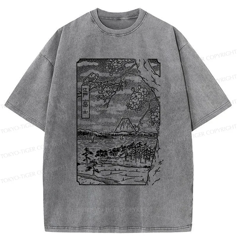 Tokyo-Tiger Retro Sakura Tree Washed T-Shirt