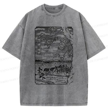 Tokyo-Tiger Retro Sakura Tree Washed T-Shirt