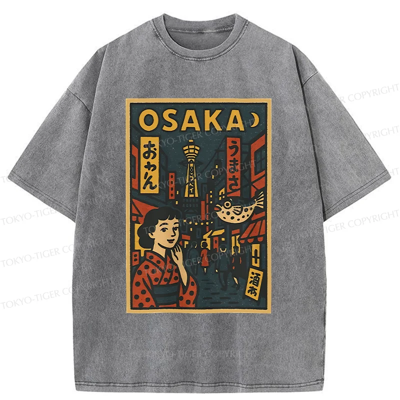 Tokyo-Tiger Osaka Street Scene Washed T-Shirt