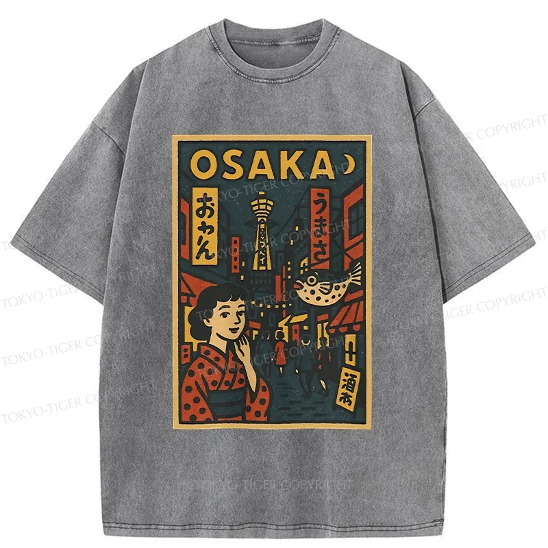 Tokyo-Tiger Osaka Street Scene Washed T-Shirt