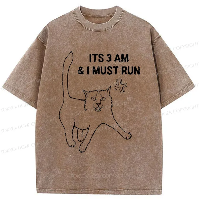 Tokyo-Tiger Cat Going For A Night Run Washed T-Shirt