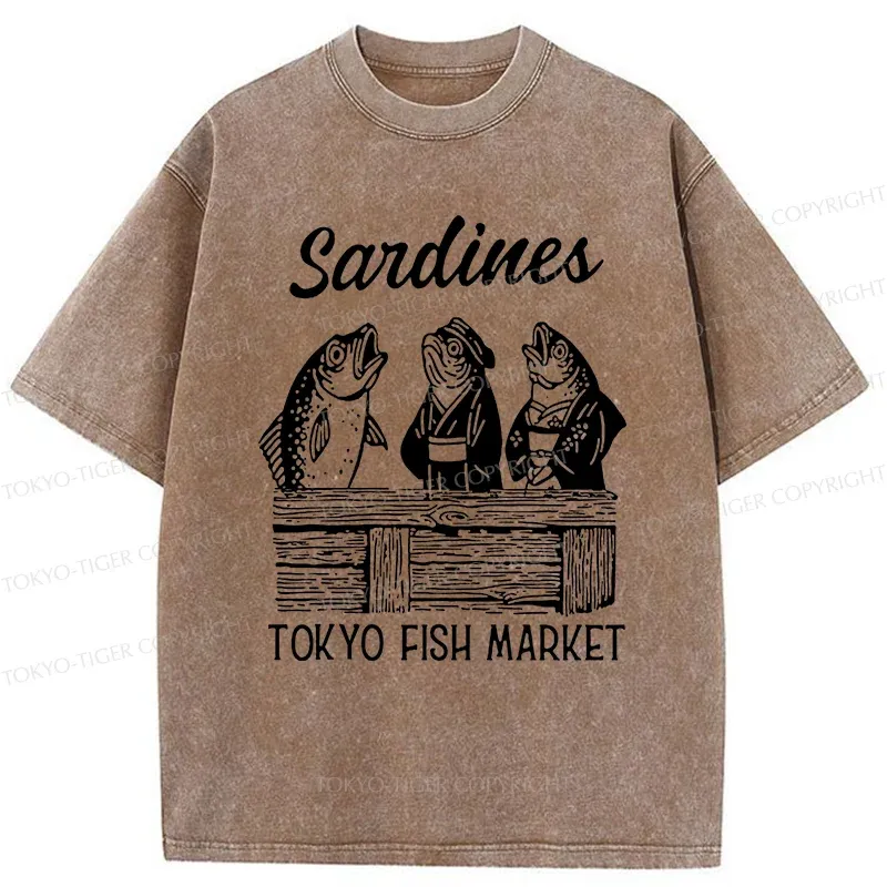 Tokyo-Tiger Sardine Merchant Washed T-Shirt Sale