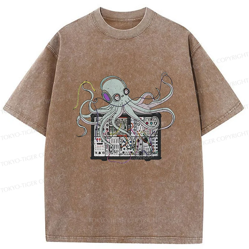 Tokyo-Tiger Octopus Synthesizer Washed T-Shirt