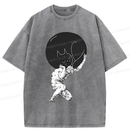 Tokyo-Tiger Stone Statue Holding A Cat Washed T-Shirt
