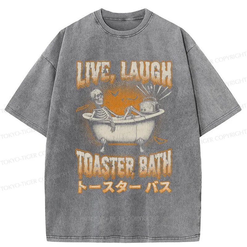 Tokyo-Tiger Skeleton Taking A Bath Washed T-Shirt