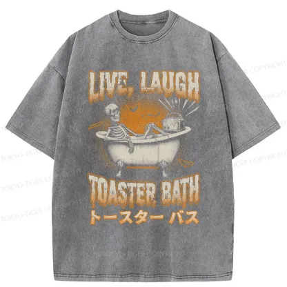 Tokyo-Tiger Skeleton Taking A Bath Washed T-Shirt