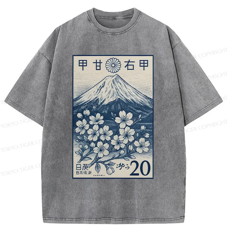 Tokyo-Tiger Vintage Sakura Stamp Washed T-Shirt