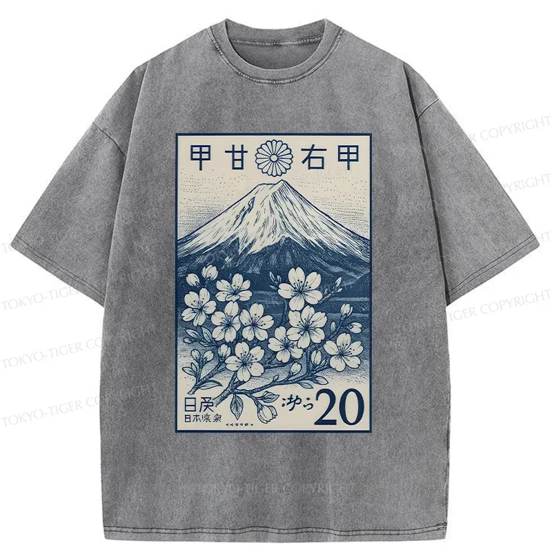 Tokyo-Tiger Vintage Sakura Stamp Washed T-Shirt
