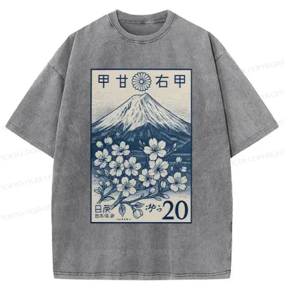 Tokyo-Tiger Vintage Sakura Stamp Washed T-Shirt